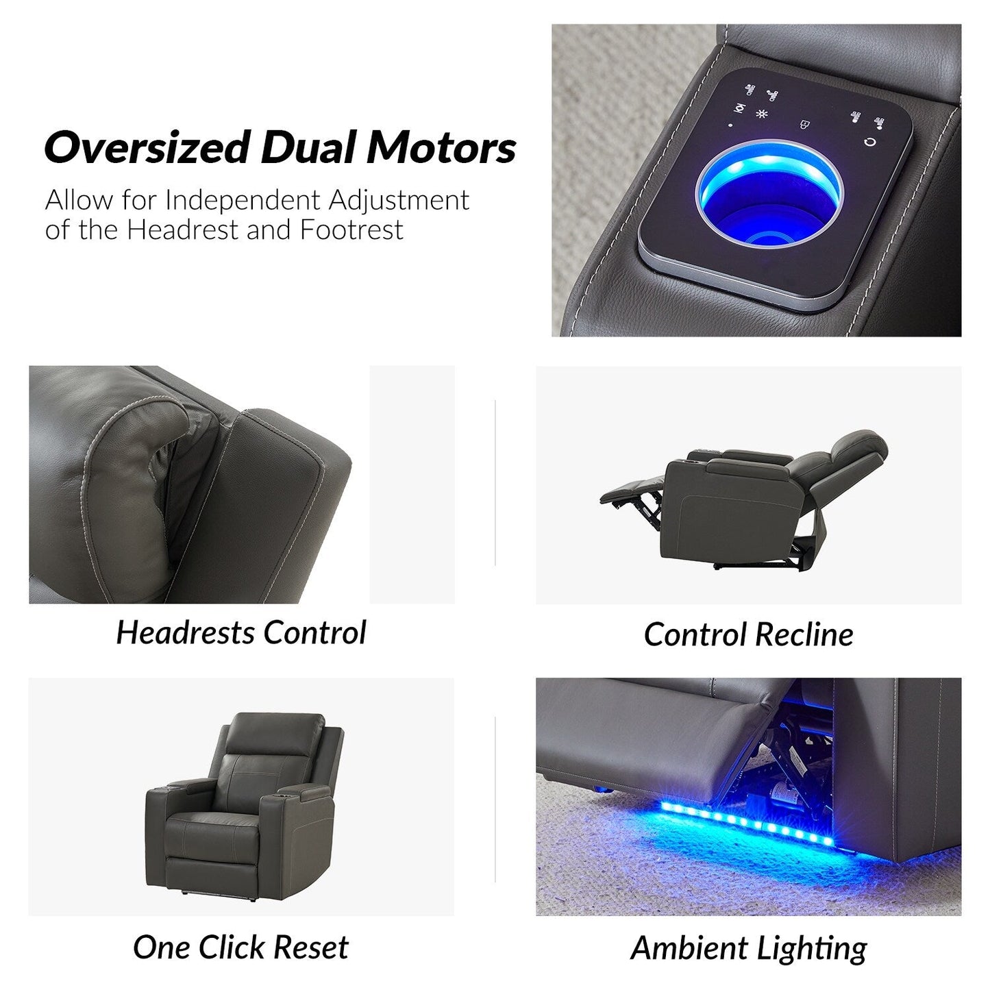 Fauteuil inclinable électrique Laura 35.04 en cuir véritable avec appuie-têtes réglables par HULALA HOME