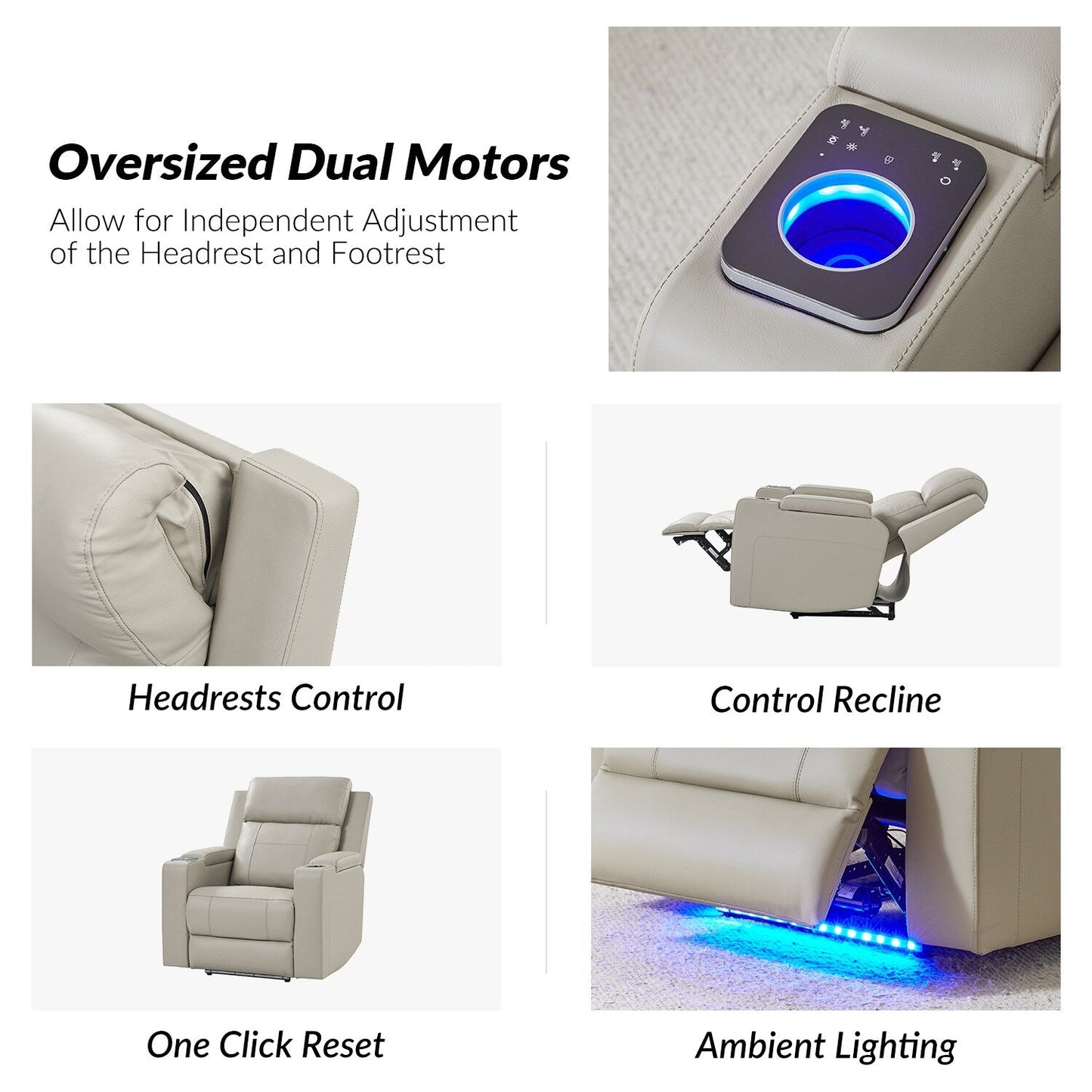 Fauteuil inclinable électrique Laura 35.04 en cuir véritable avec appuie-têtes réglables par HULALA HOME