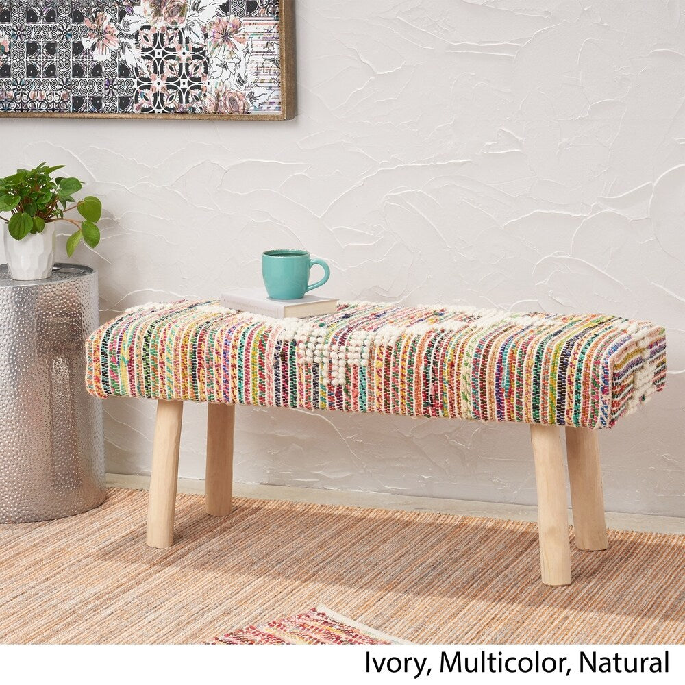 Banc rectangulaire en tissu bohème artisanal Laveta par Christopher Knight Home