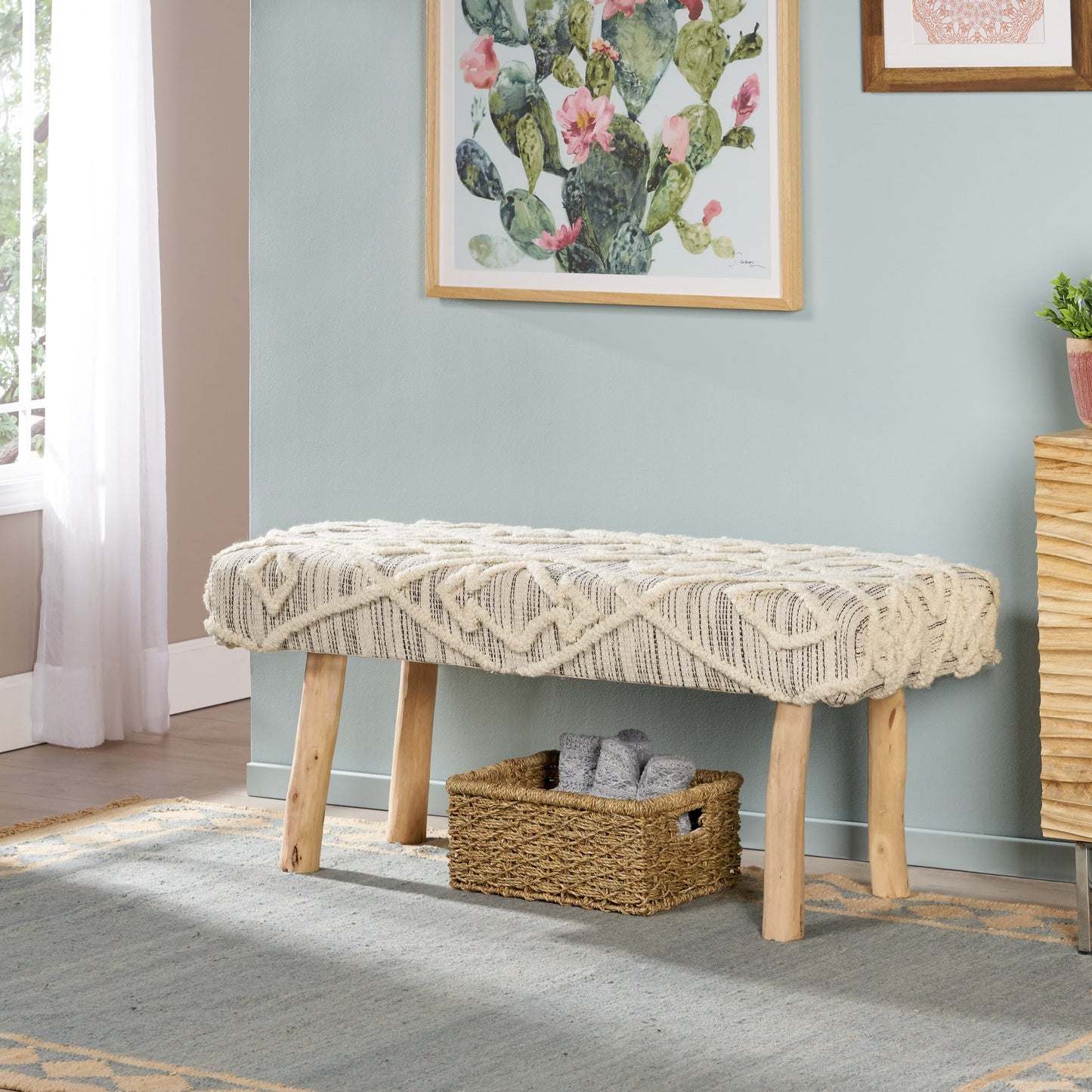 Banc Boho en laine et coton fait main Laveta par Christopher Knight Home