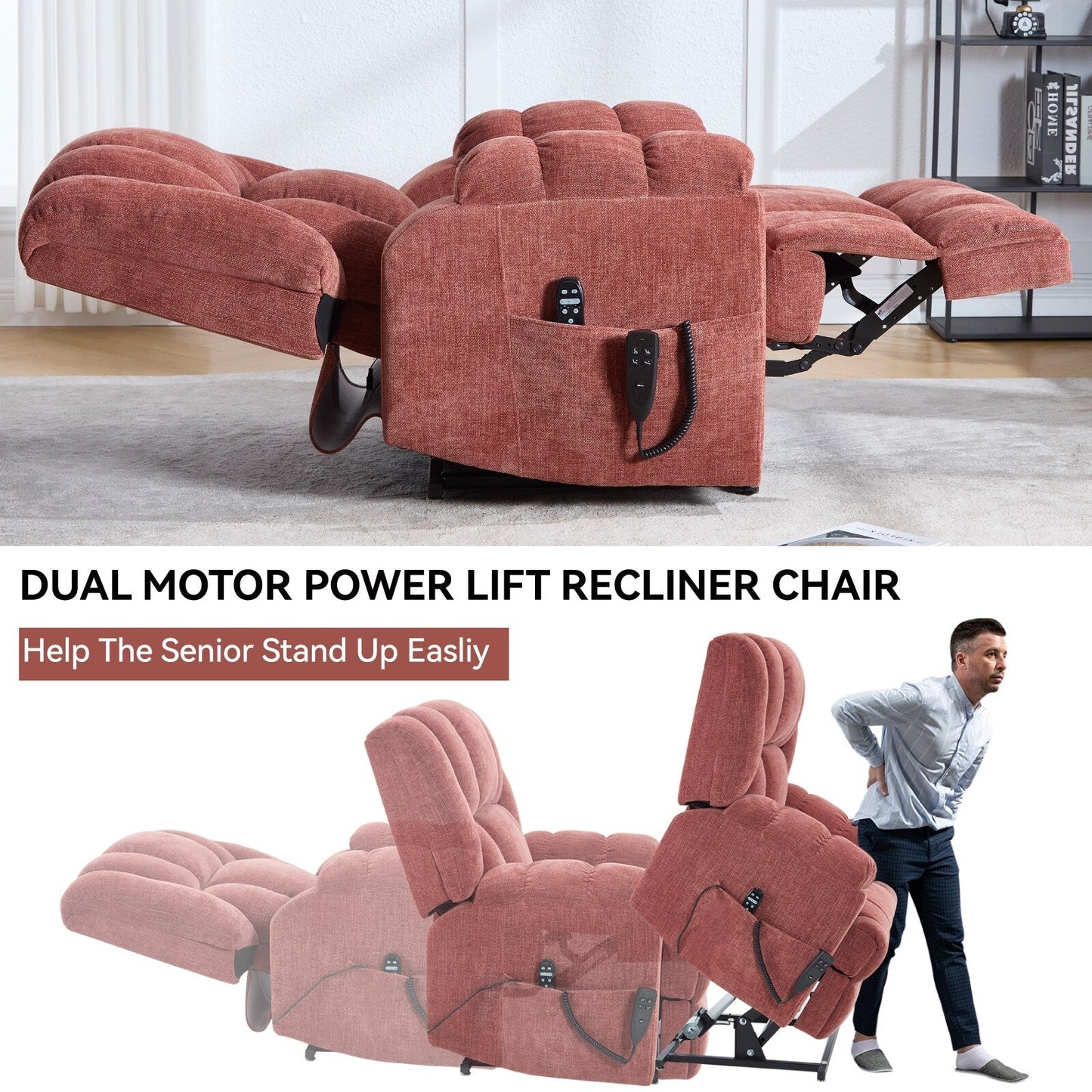 Fauteuil inclinable Lazy Boy à double moteur, en chenille, avec massage, chauffage et alimentation - Télécommande, positions infinies