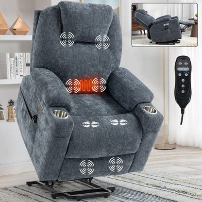 Fauteuil inclinable électrique Lazy Boy grand format en chenille avec massage et chauffage lombaire, ports USB et Type-C et porte-gobelets