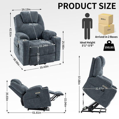 Fauteuil inclinable électrique Lazy Boy grand format en chenille avec massage et chauffage lombaire, ports USB et Type-C et porte-gobelets