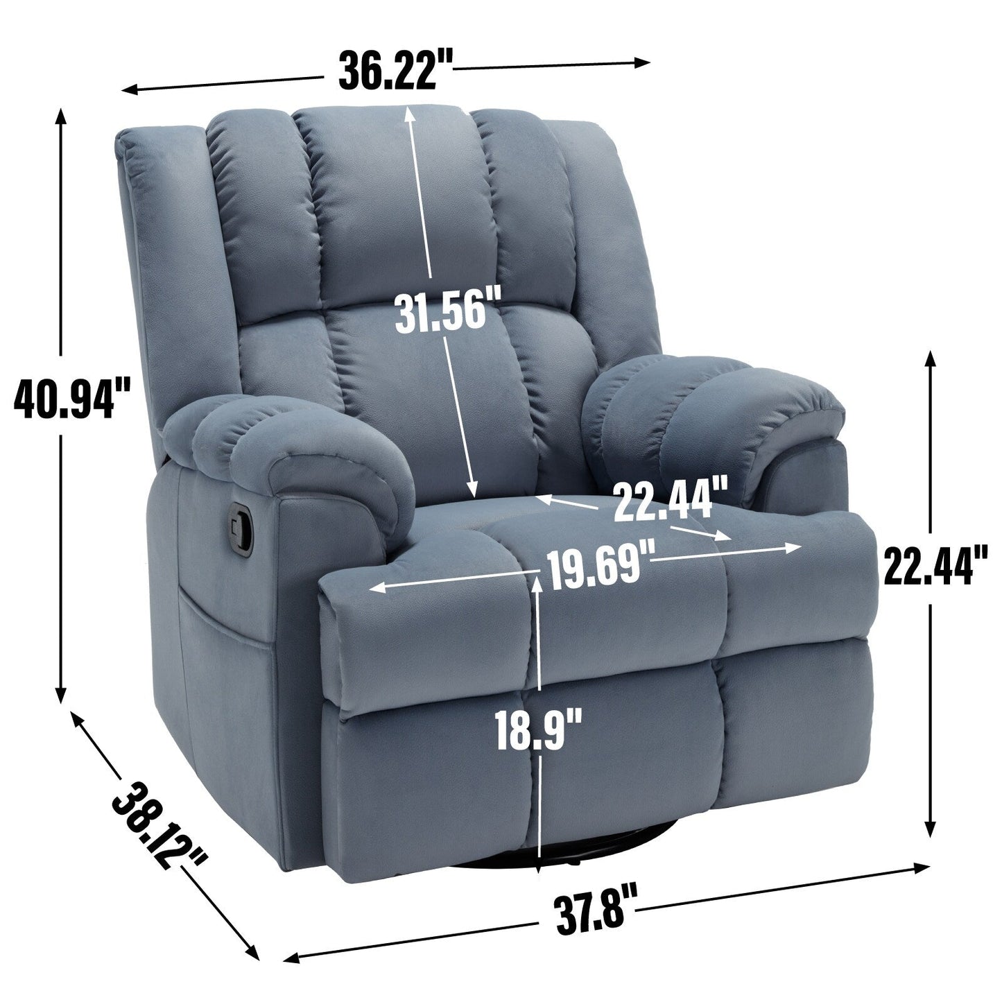 Fauteuil inclinable pivotant en tissu Lazy Boy, grand fauteuil inclinable manuel rembourré avec accoudoirs coussinés et dossier coussiné