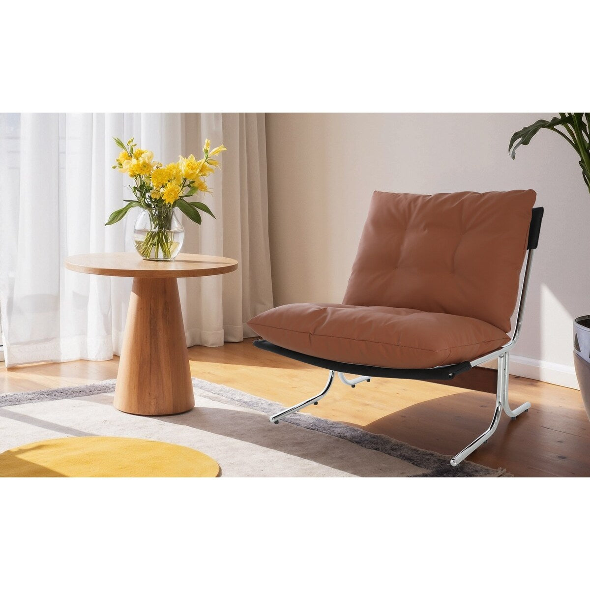 Fauteuil en cuir, fauteuil d'appoint moderne à dossier haut, chaises de salon avec pieds en métal et rembourrage doux, fauteuils de canapé