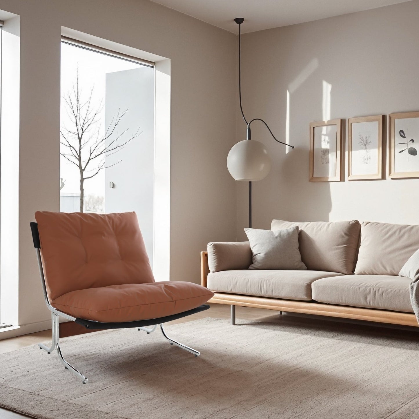 Fauteuil en cuir, fauteuil d'appoint moderne à dossier haut, chaises de salon avec pieds en métal et rembourrage doux, fauteuils de canapé