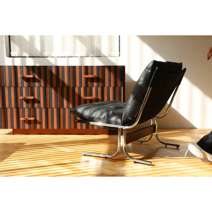 Fauteuil en cuir, fauteuil d'appoint moderne à dossier haut, chaises de salon avec pieds en métal et rembourrage doux, fauteuils de canapé