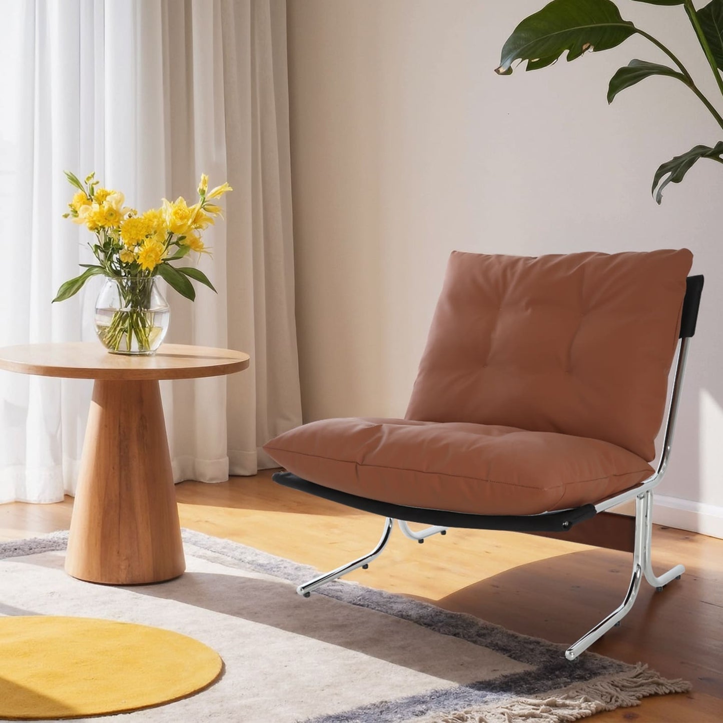 Fauteuil en cuir, fauteuil d'appoint moderne à dossier haut, chaises de salon avec pieds en métal et rembourrage doux, fauteuils de canapé