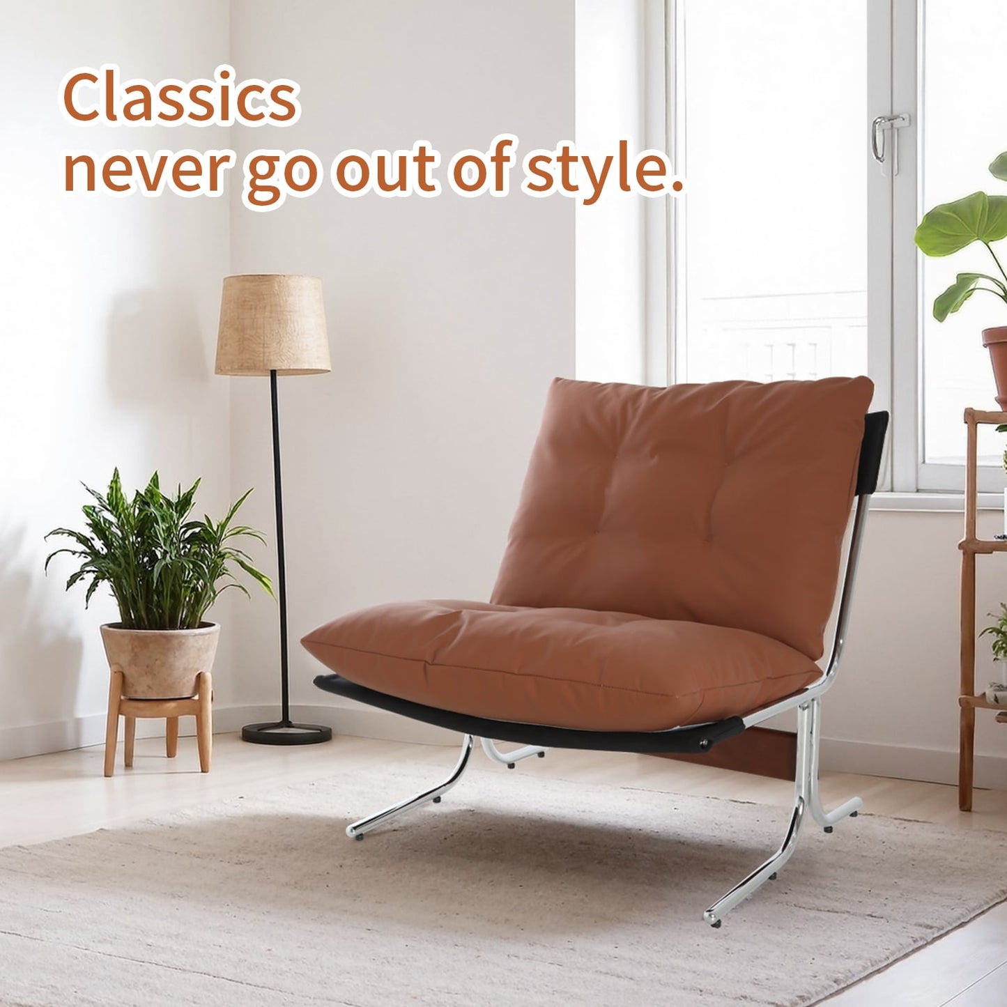 Fauteuil en cuir, fauteuil d'appoint moderne à dossier haut, chaises de salon avec pieds en métal et rembourrage doux, fauteuils de canapé