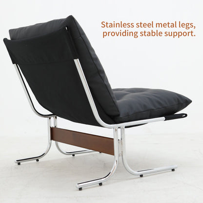 Fauteuil en cuir, fauteuil d'appoint moderne à dossier haut, chaises de salon avec pieds en métal et rembourrage doux, fauteuils de canapé
