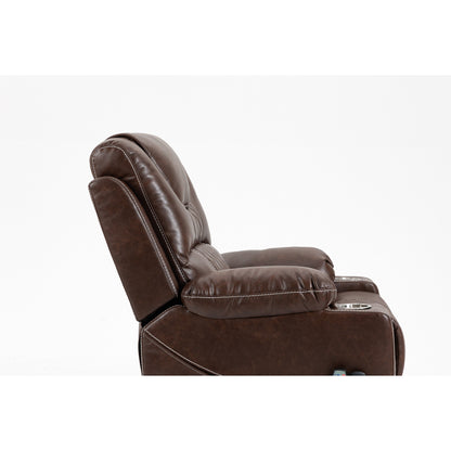 Fauteuil inclinable électrique en cuir à double moteur avec chauffage, massage et porte-gobelets
