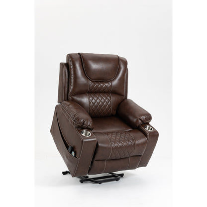 Fauteuil inclinable électrique en cuir à double moteur avec chauffage, massage et porte-gobelets