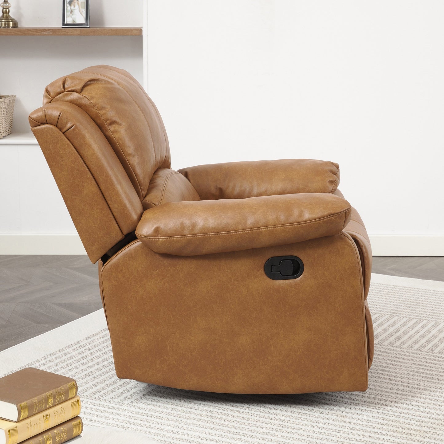 Fauteuil inclinable en cuir avec cadre en bois robuste et mécanisme en acier robuste