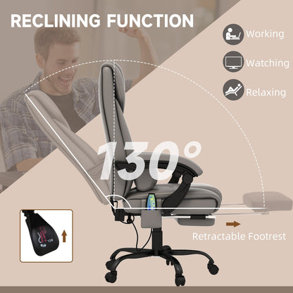 Chaise de bureau en cuir avec massage par vibrations à 6 points, télécommande, dossier inclinable, repose-pieds et hauteur réglable