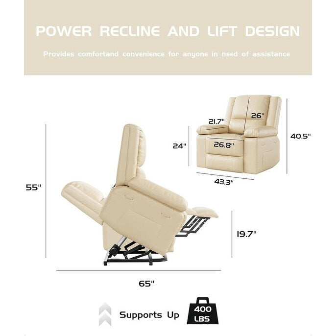 Fauteuil inclinable électrique en cuir avec chauffage et massage
