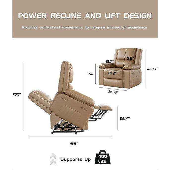 Fauteuil inclinable électrique en cuir avec chauffage et massage