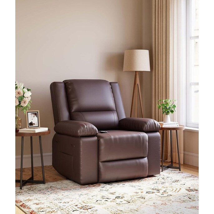 Fauteuil inclinable électrique en cuir avec chauffage et massage