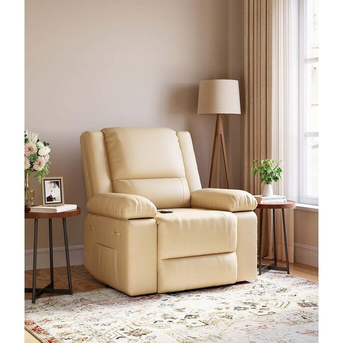 Fauteuil inclinable électrique en cuir avec chauffage et massage