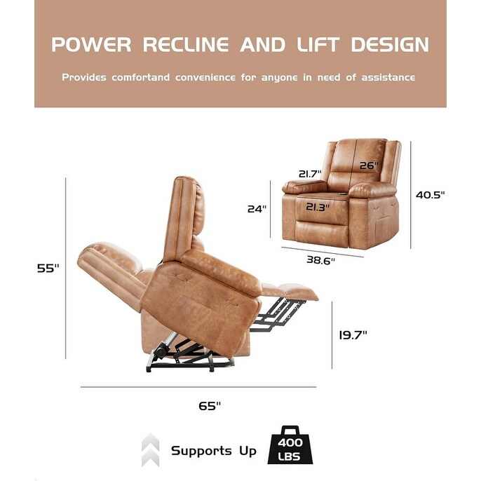 Fauteuil inclinable électrique en cuir avec chauffage et massage