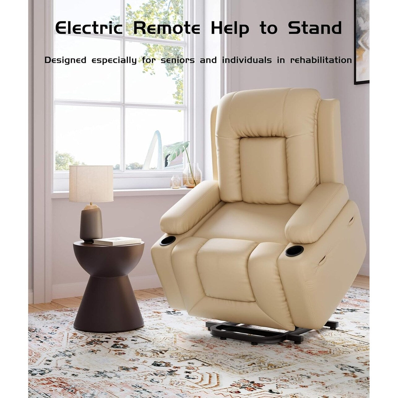Fauteuil inclinable électrique en cuir avec chauffage et massage