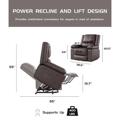 Fauteuil inclinable électrique en cuir avec chauffage et massage