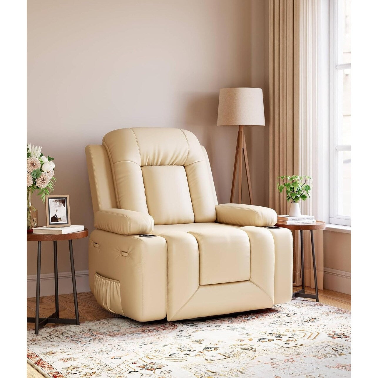 Fauteuil inclinable électrique en cuir avec chauffage et massage