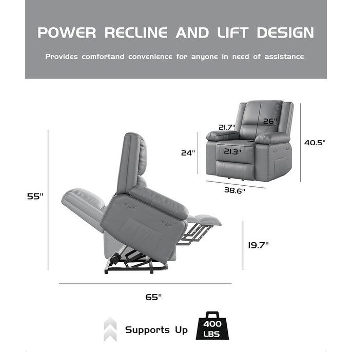 Fauteuil inclinable électrique en cuir avec chauffage et massage