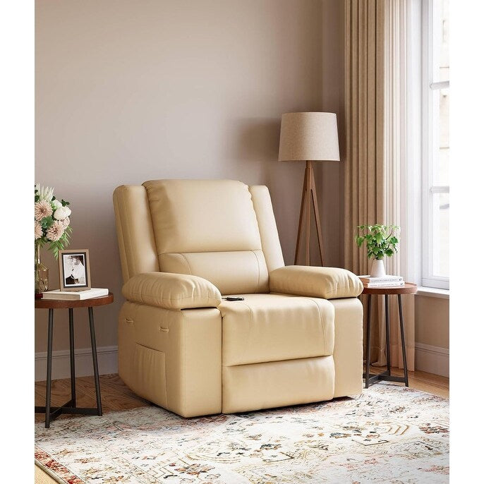 Fauteuil inclinable électrique en cuir avec chauffage et massage