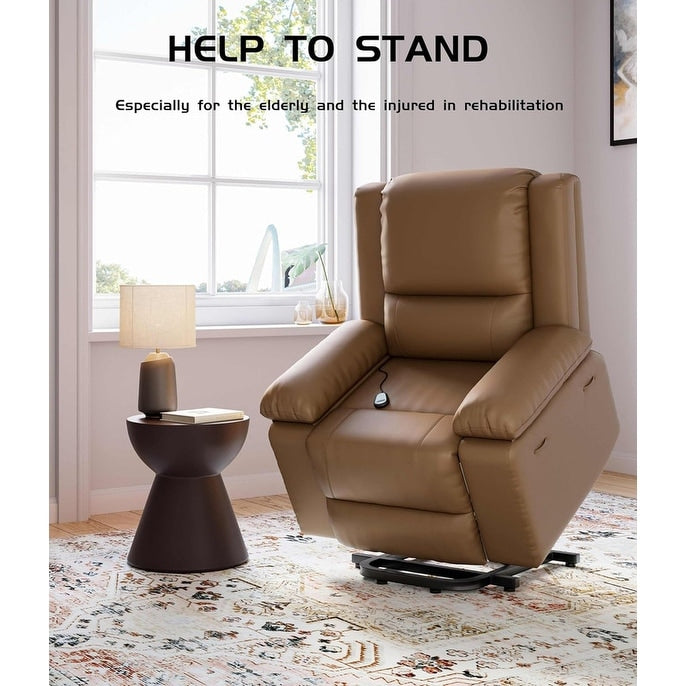 Fauteuil inclinable électrique en cuir avec chauffage et massage