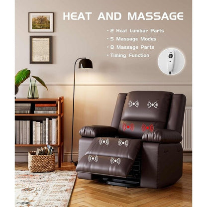 Fauteuil inclinable électrique en cuir avec chauffage et massage