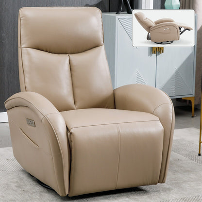 Fauteuil inclinable électrique en cuir avec pivot à 270°, fonction bascule, support lombaire et ports USB et Type-C