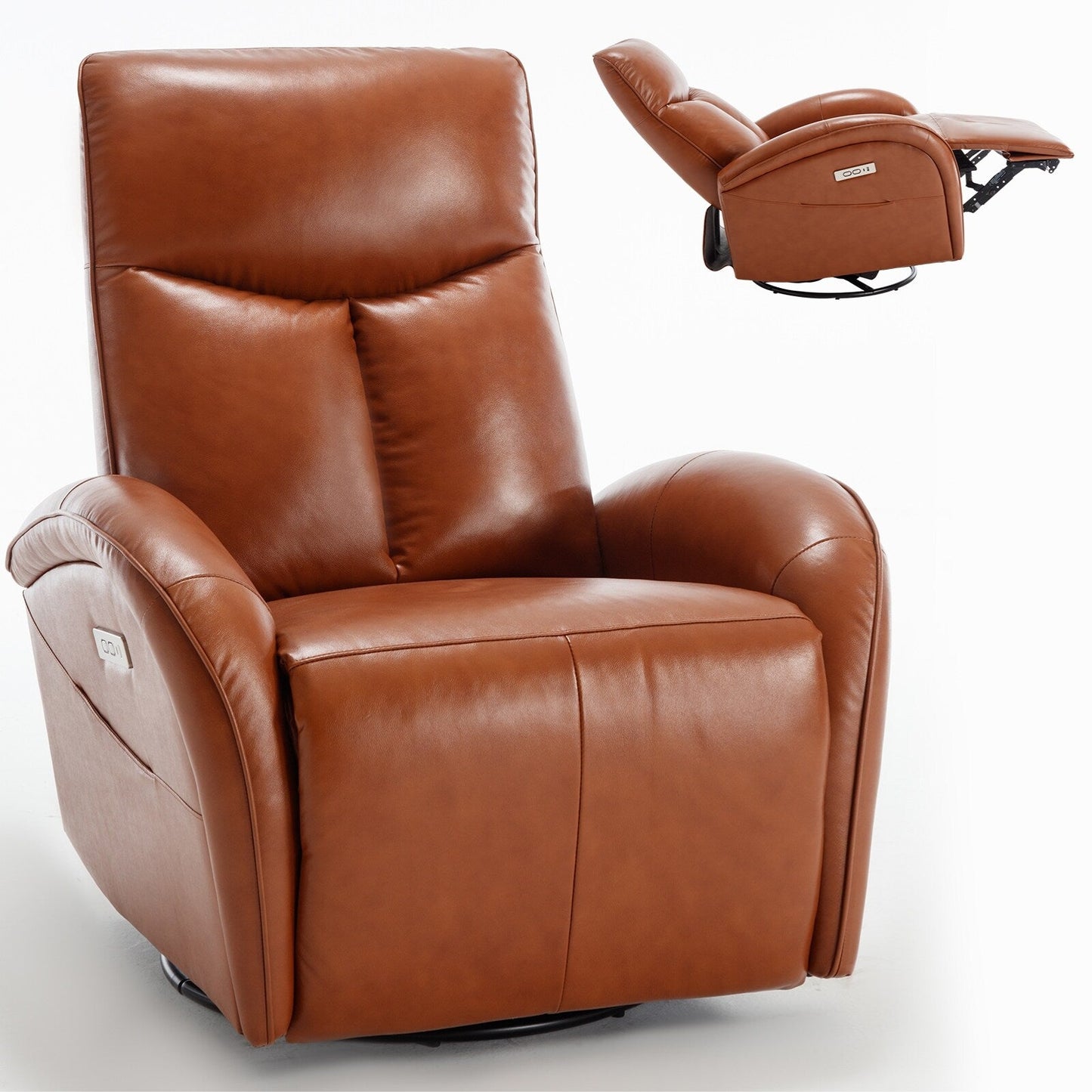 Fauteuil inclinable électrique en cuir avec pivot à 270°, fonction bascule, support lombaire et ports USB et Type-C