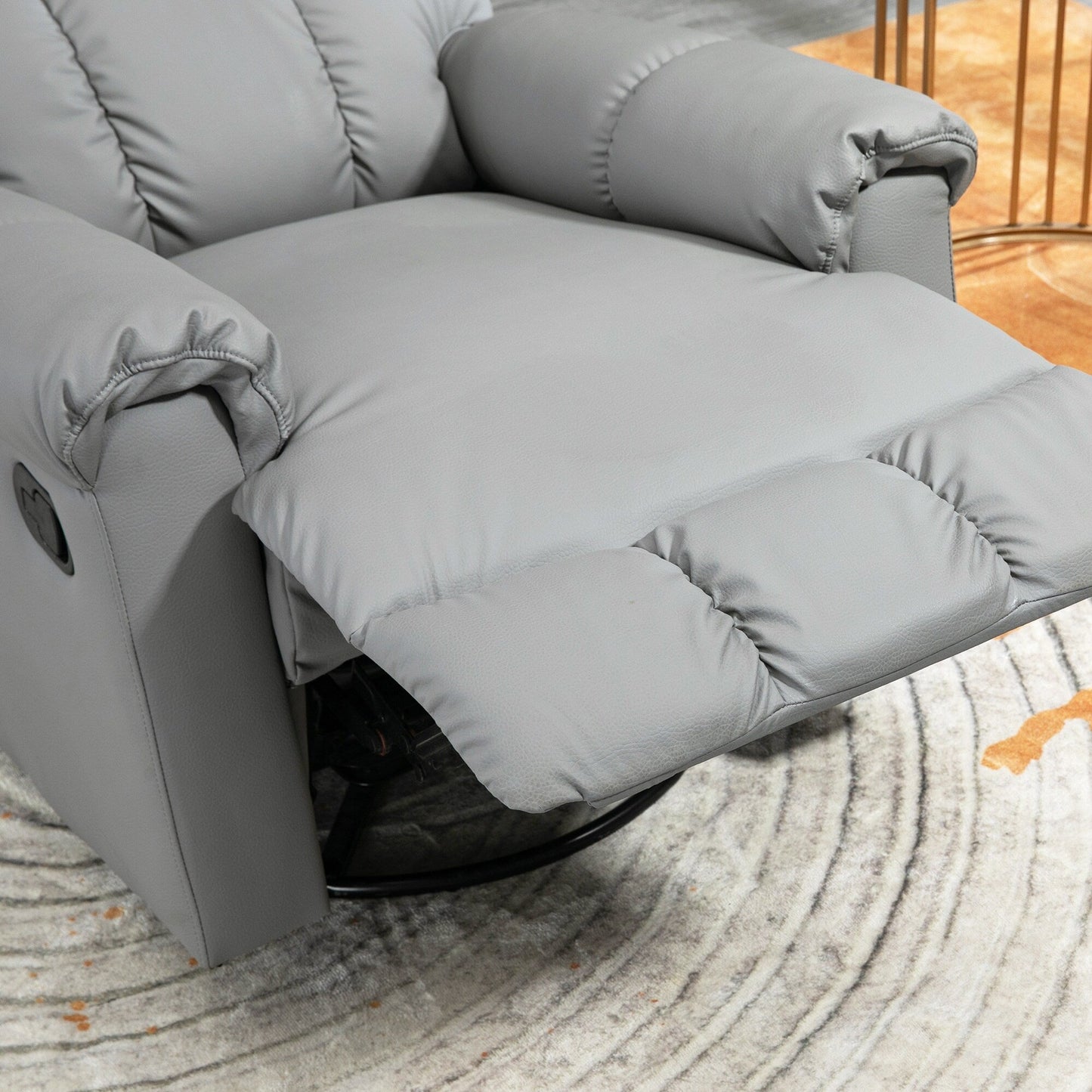 Fauteuil inclinable à bascule en cuir avec pivot à 360°, confort rembourré, repose-pieds et fonction d'inclinaison manuelle