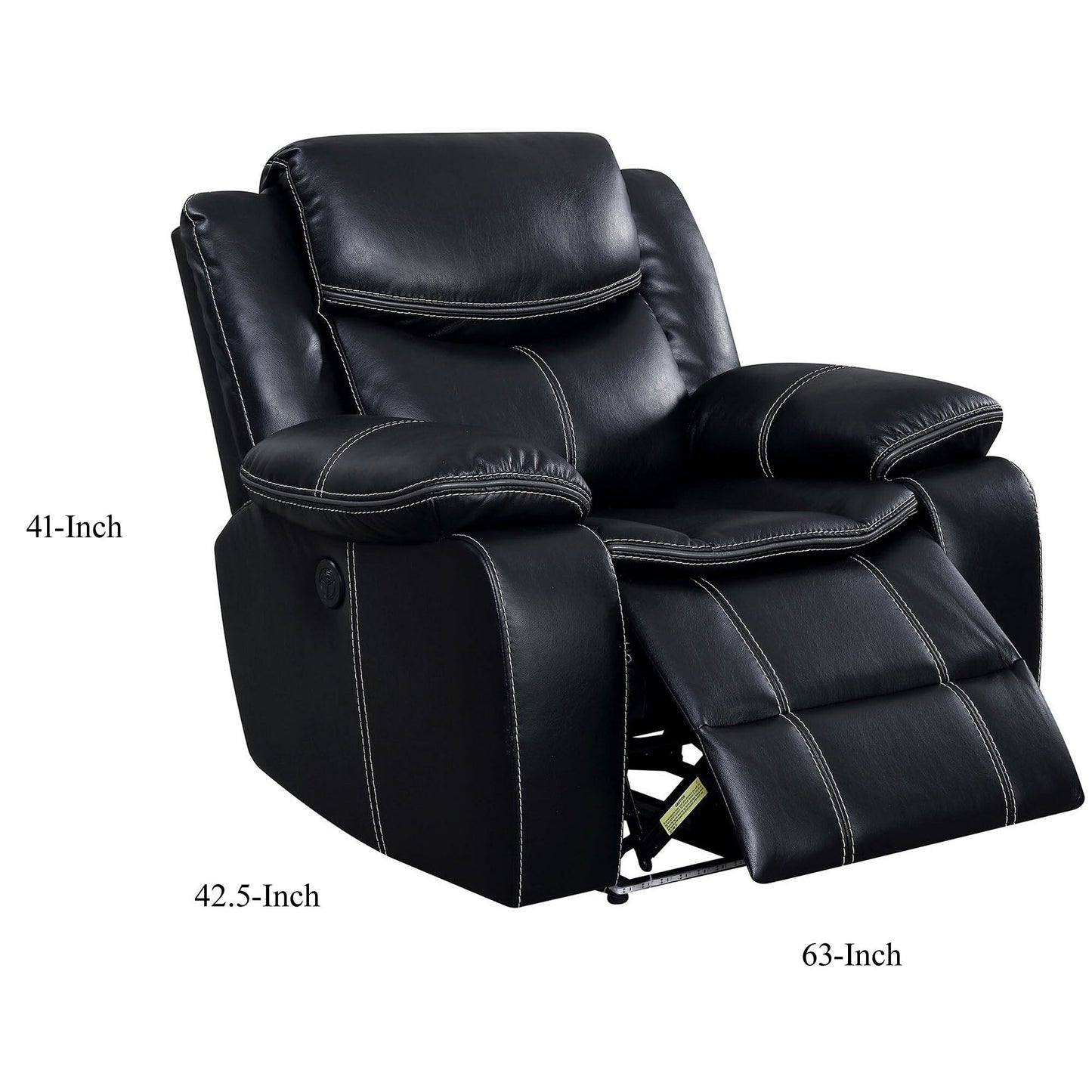 Fauteuil inclinable électrique en similicuir avec porte-gobelets et rangement, noir