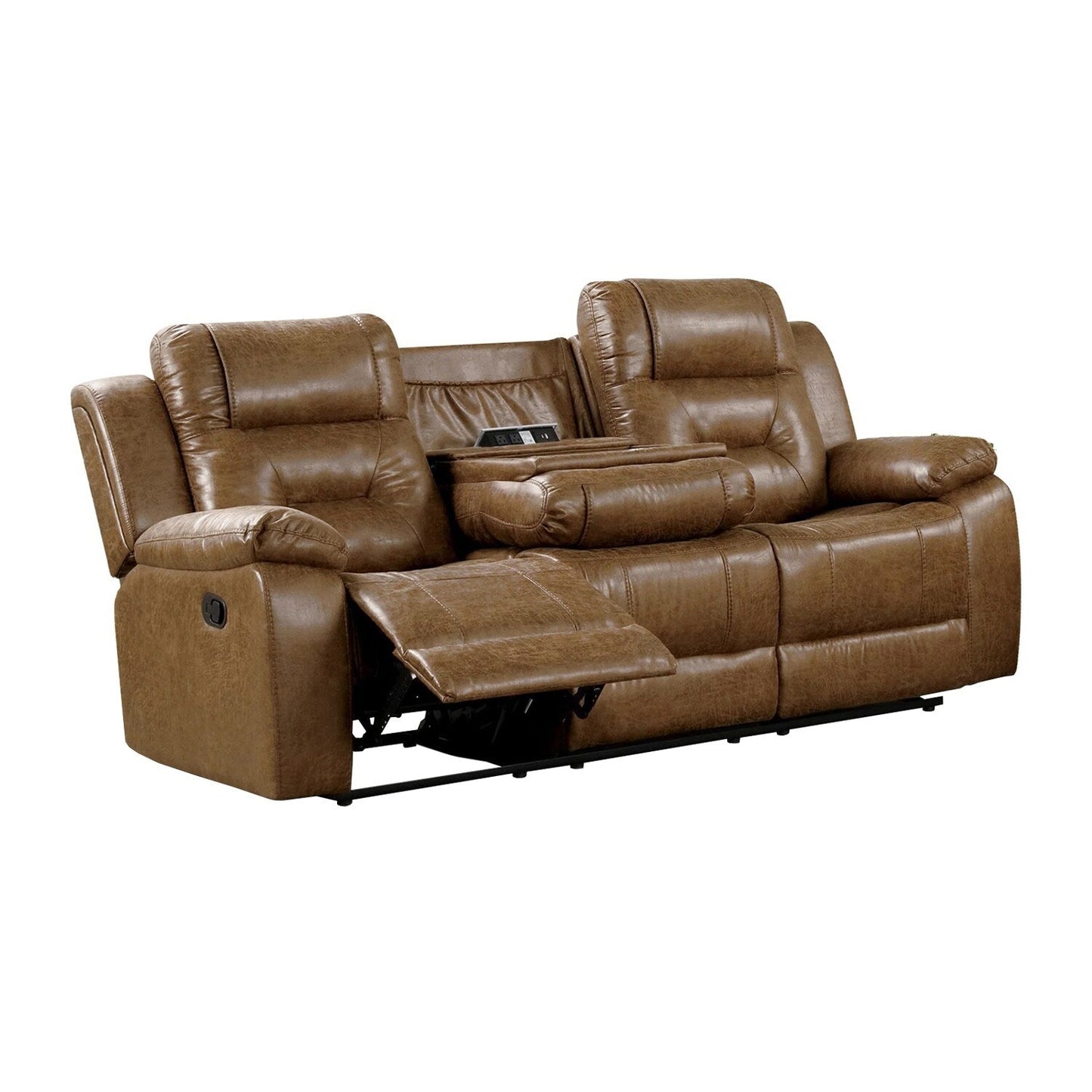 Canapé rembourré en similicuir marron avec inclinaison manuelle