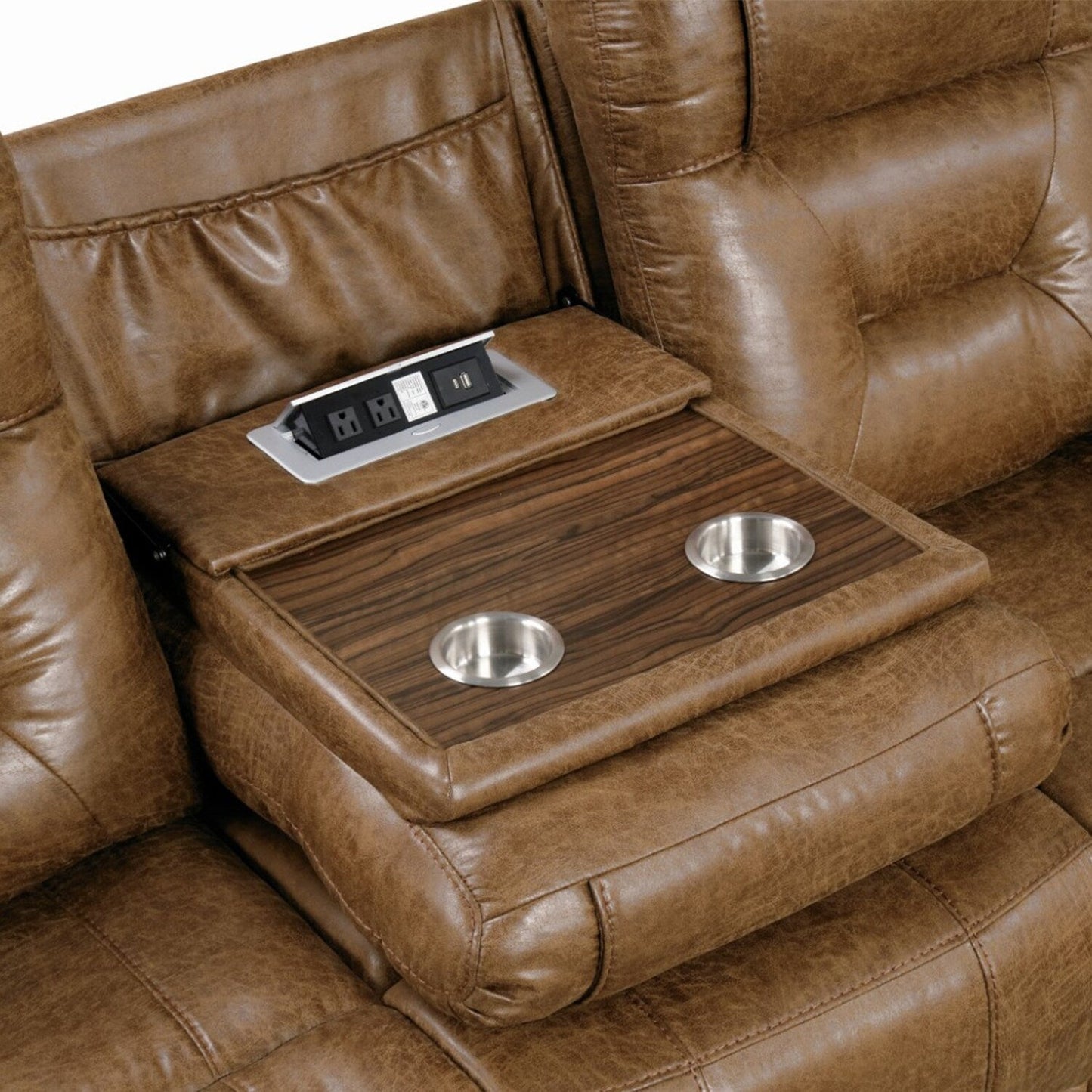 Canapé rembourré en similicuir marron avec inclinaison manuelle