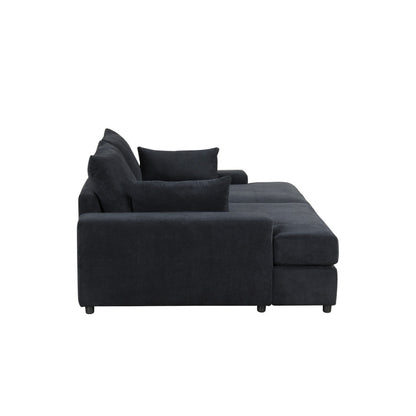Canapé-lit surdimensionné Leena avec 2 coussins décoratifs, tissu noir, 223 cm