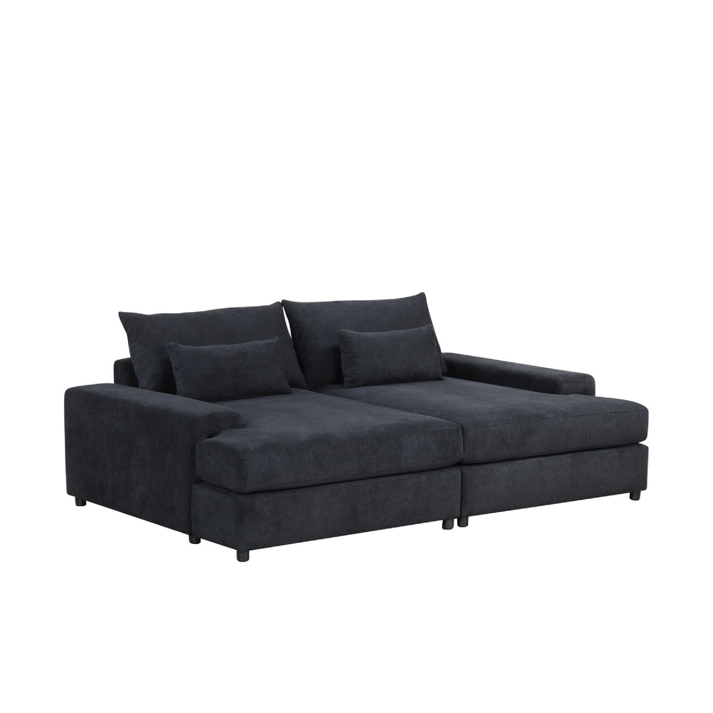 Canapé-lit surdimensionné Leena avec 2 coussins décoratifs, tissu noir, 223 cm