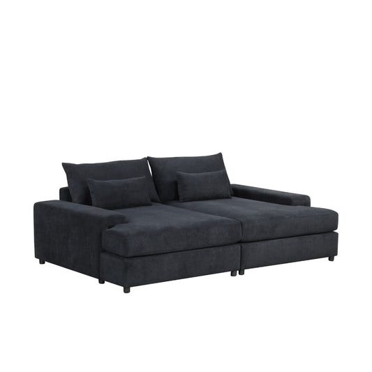 Canapé-lit surdimensionné Leena avec 2 coussins décoratifs, tissu noir, 223 cm
