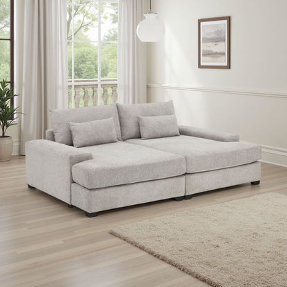 Canapé-lit surdimensionné Leena avec 2 coussins décoratifs, tissu gris, 223 cm