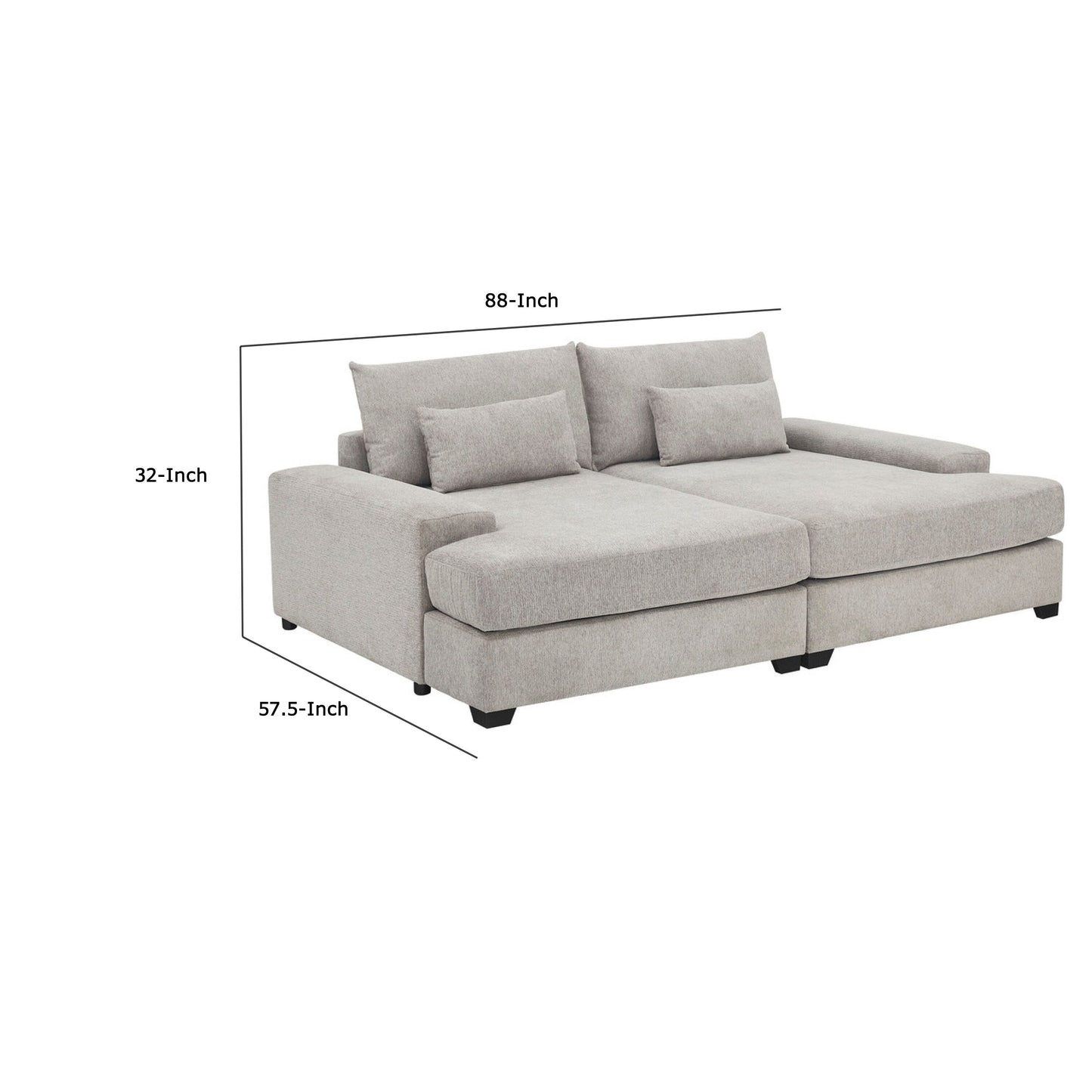 Canapé-lit surdimensionné Leena avec 2 coussins décoratifs, tissu gris, 223 cm