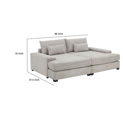 Canapé-lit surdimensionné Leena avec 2 coussins décoratifs, tissu gris, 223 cm
