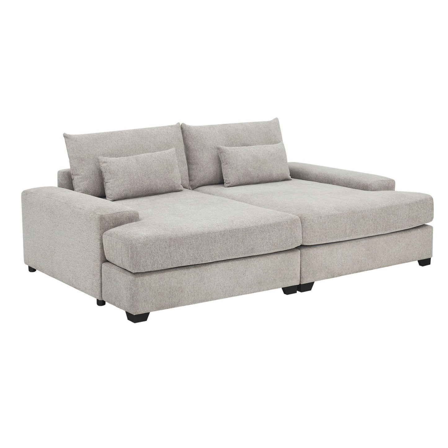 Canapé-lit surdimensionné Leena avec 2 coussins décoratifs, tissu gris, 223 cm