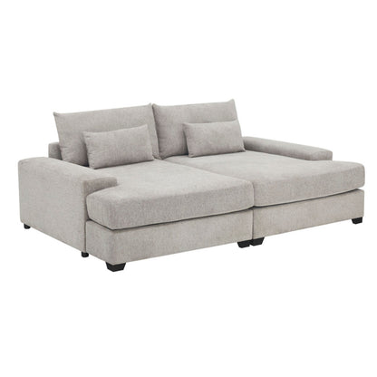 Canapé-lit surdimensionné Leena avec 2 coussins décoratifs, tissu gris, 223 cm