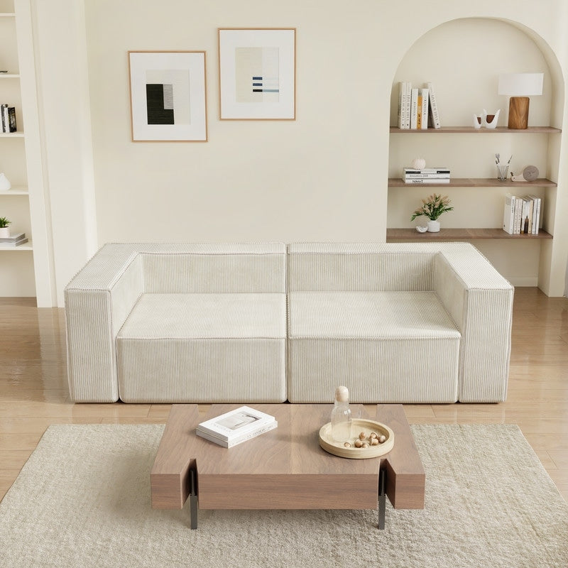 Canapé à compression en velours côtelé avec accoudoir gauche