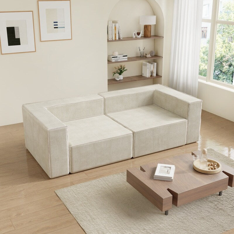 Canapé à compression en velours côtelé avec accoudoir gauche