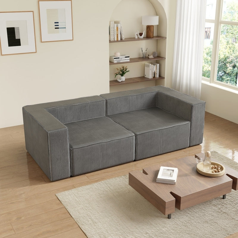 Canapé à compression en velours côtelé avec accoudoir gauche