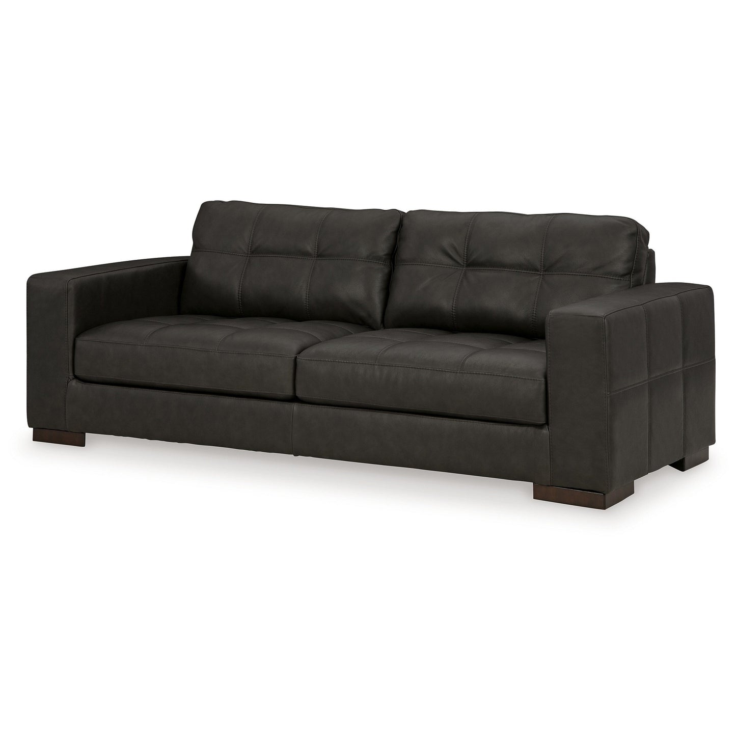 Canapé Lenie, coutures en bloc, cuir véritable et similicuir gris foncé, 96 pouces