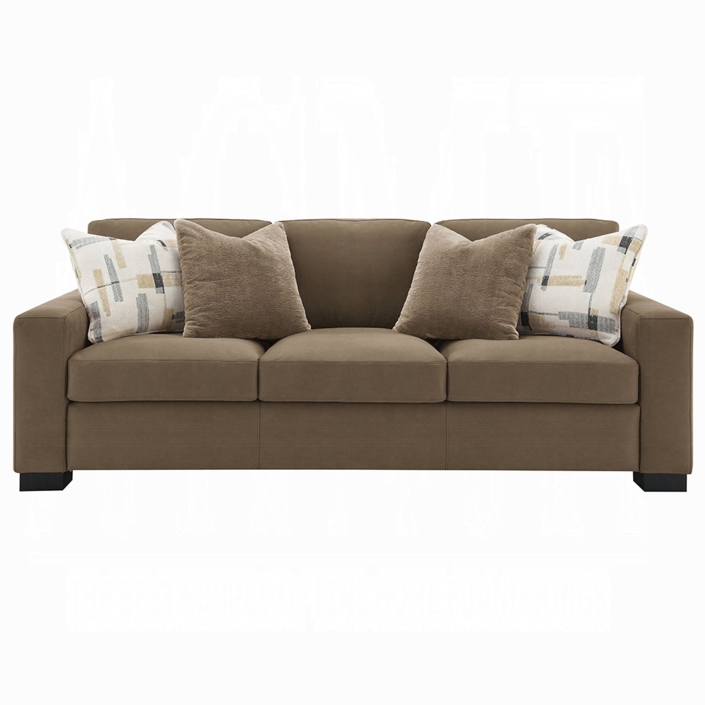 Canapé moderne Lenu avec 4 coussins décoratifs, tissu en daim marron doux, 89 pouces
