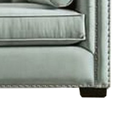 Canapé Leone, capitonné bleu sarcelle, 2 coussins traversins, clous décoratifs, 236 cm